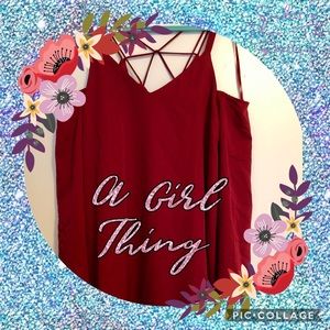 A Girl Thing Large Wine Cold Shoulder Dress